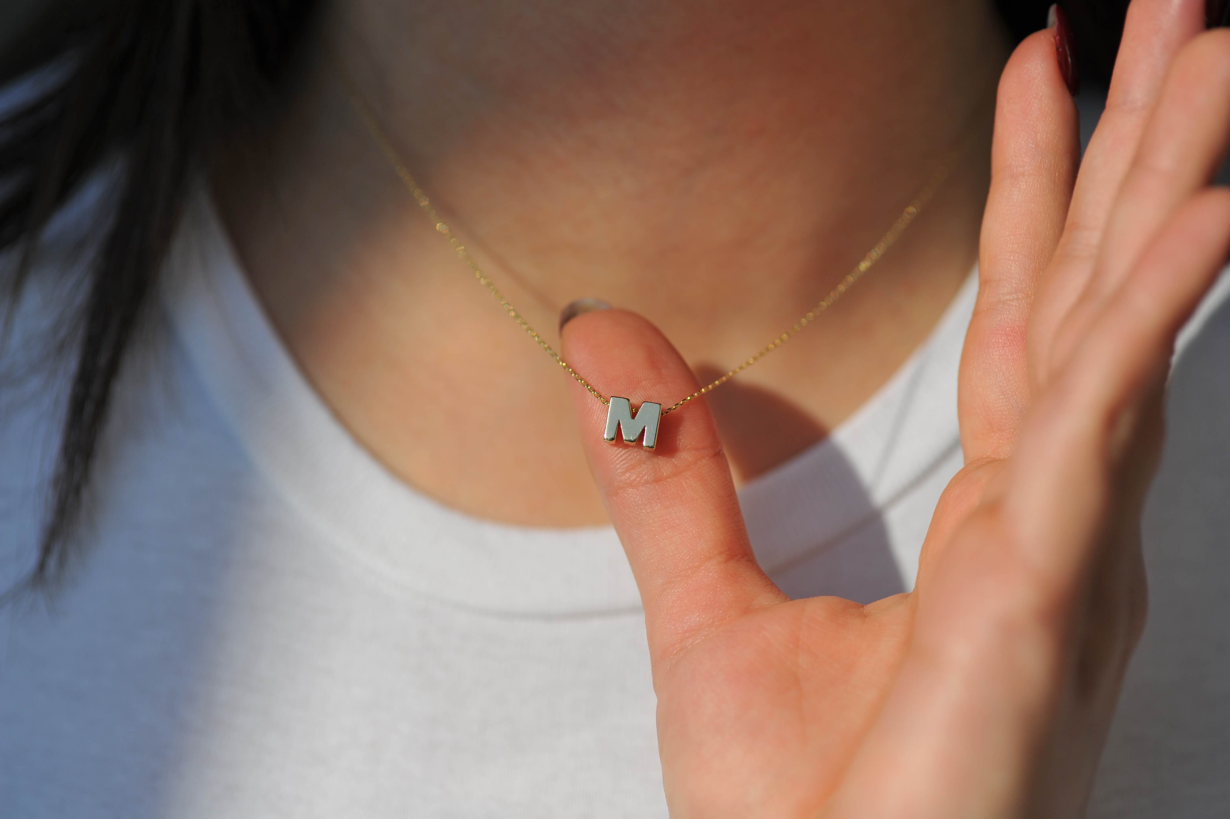 14K Gold Dainty Initial Necklace